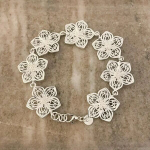 925 Sterling Silver Large Flower Bracelet Big Statement Bracelet